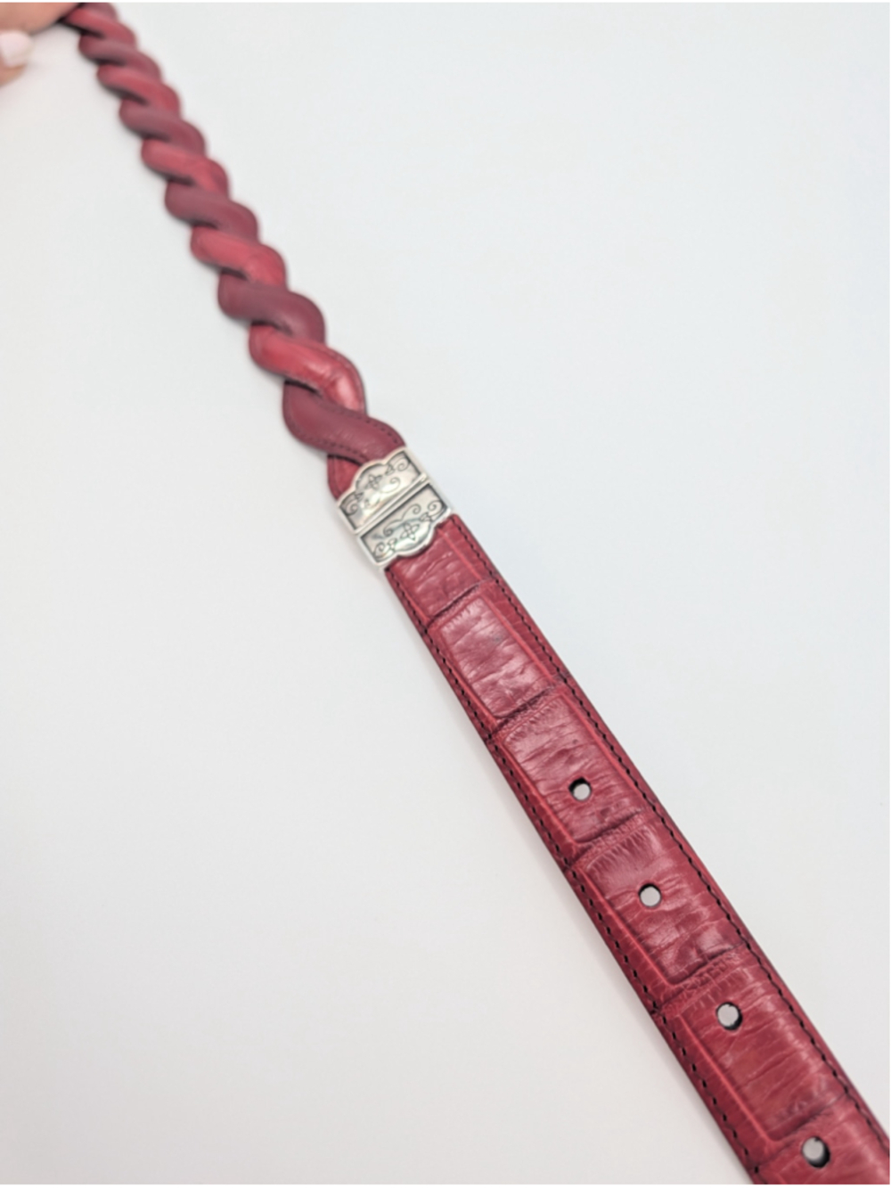 Vintage Brighton B40167 Reversible Red Brown Braided Croc Embossed Leather Belt - Picture 9 of 14